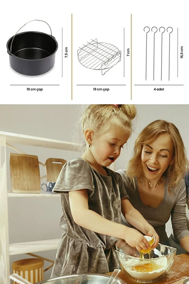 GoldMaster Airfryer Sıcak Hava Fritözü Pişirme Kabı Izgara Teli Şiş Pişirme Aparatları Aksesuar Seti